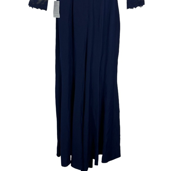TADASHI SHOJI ART2132LX PEONY LACE ROYAL NAVY EMBROIDERED STRETCH CREPE GOWN - Picture 9 of 16